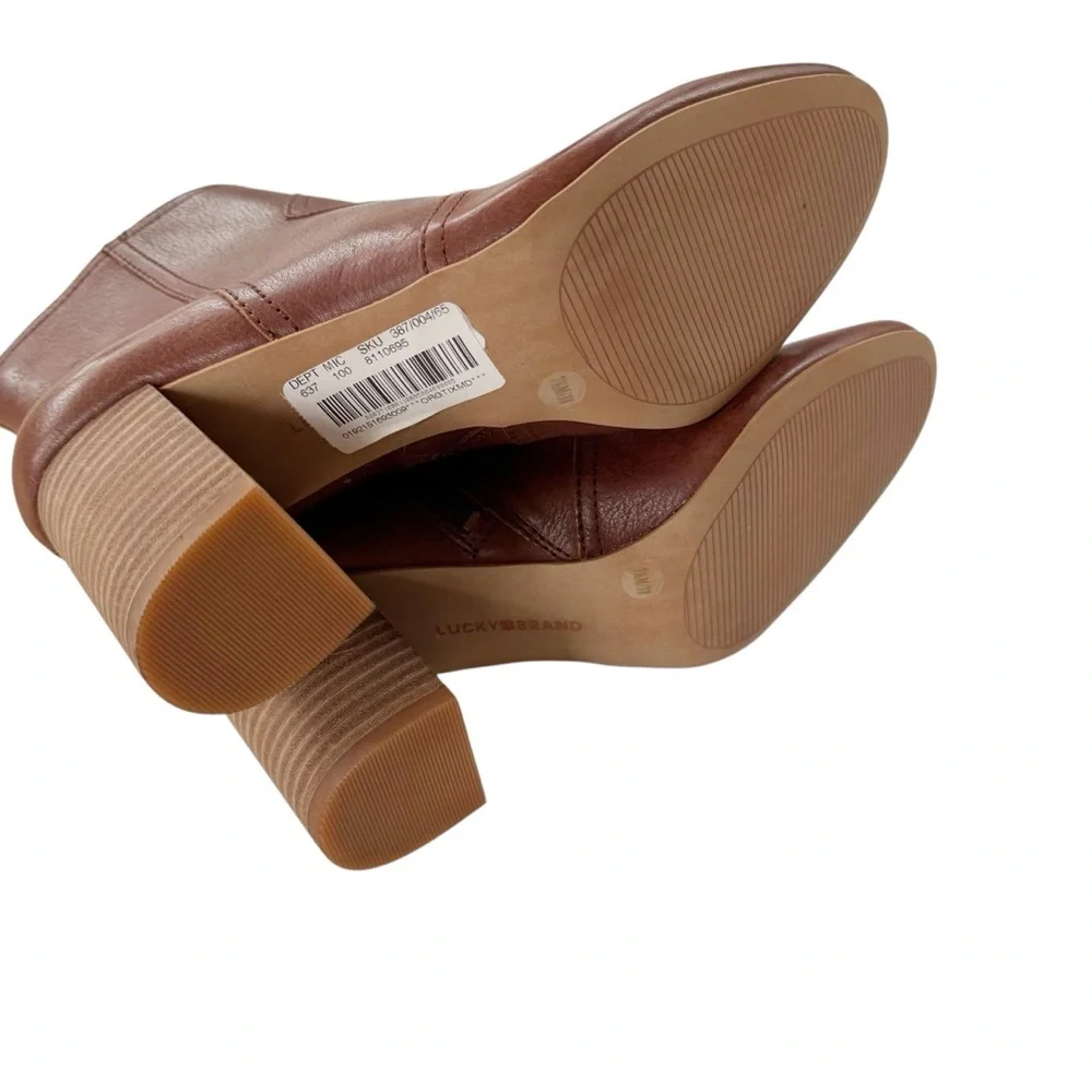 NWT LUCKY BRAND Leather Sheirin Ankle Boot Bootie Western Cognac Brown Size 7.5